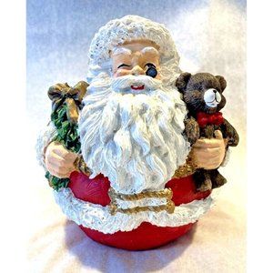 Christmas Santa Figurine with Teddy Bear, Wreath and Presents 5.5" x 4.5" Pier 1